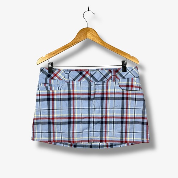 Y2K Abercrombie & Fitch Plaid Mini Skirt Womens Size 8 Blue Academia Preppy - Picture 1 of 7